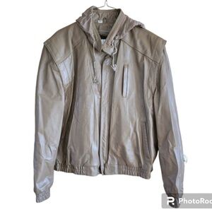 Vintage Wilson’s Leather Brown Fur Lined Hooded Bomber Style Zip Jacket Coat